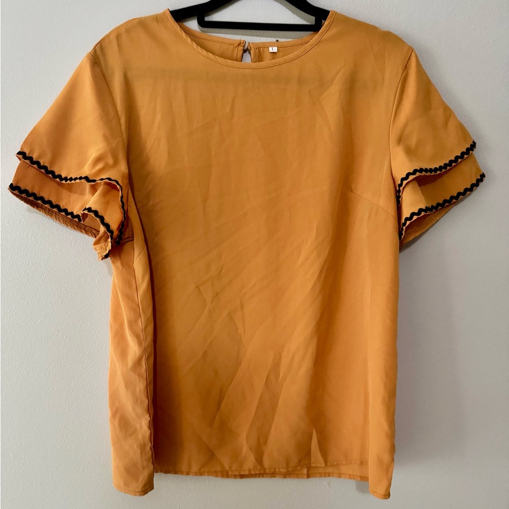 Women's Mustard Ruffle Sleeve Top